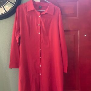 Women Red Long Short/dress with buttons
